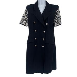 Vtg 90 Richard Warren Double Breasted Jacket Dress 10 Embroider Old Money Preppy